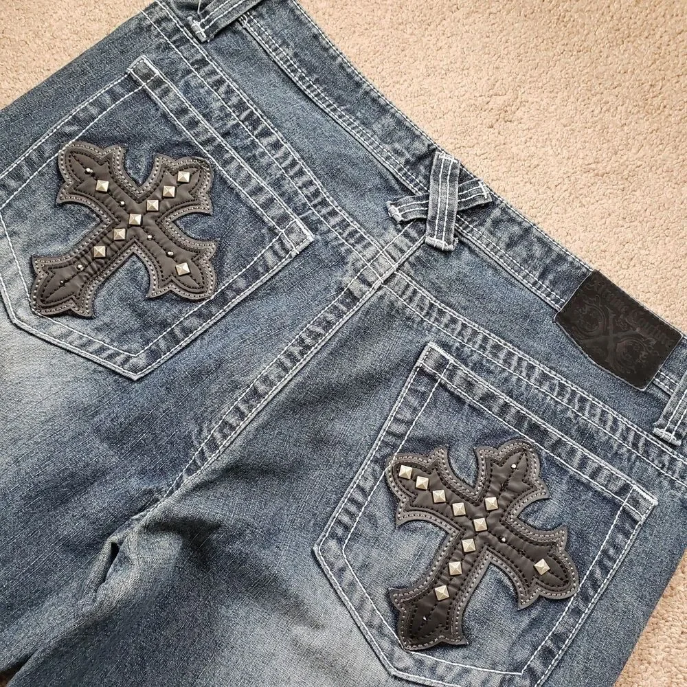 Xtreme Couture Cross Pocket Size 36x32(FITS 37x32) Mens Bootcut Denim Jeans - Picture 6 of 16